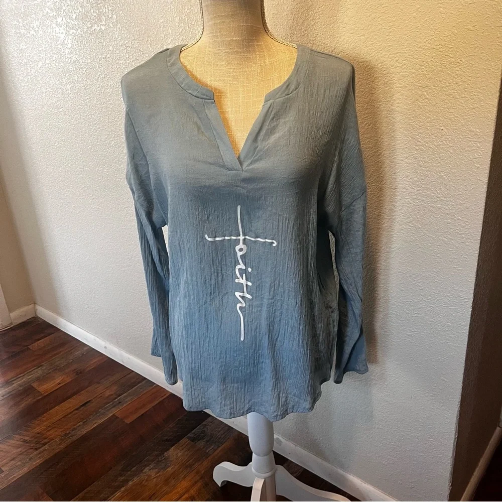 Ranlege - Faith Blue Women's Top - Size Medium